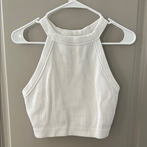 Aerie White Ribbed Crop Tank Top